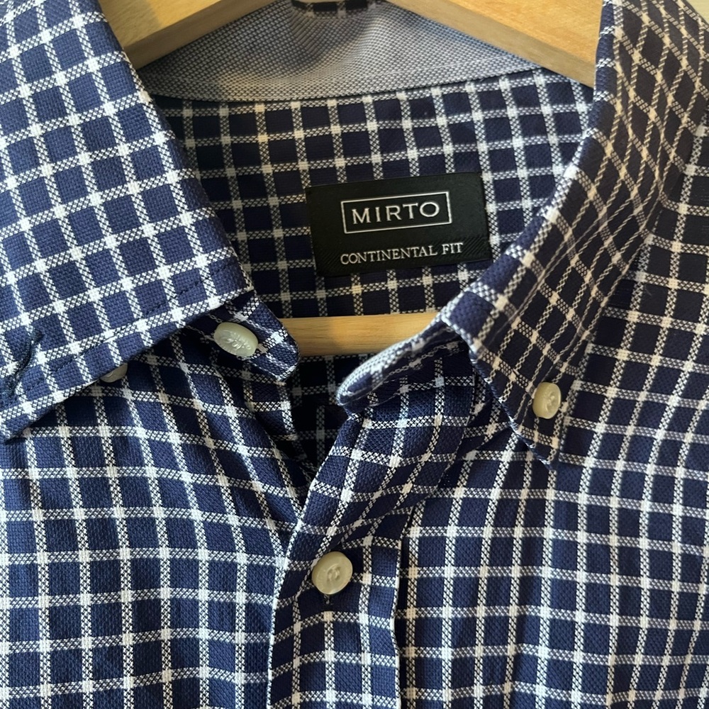 Navy Checkered Casual Button Down Shirt